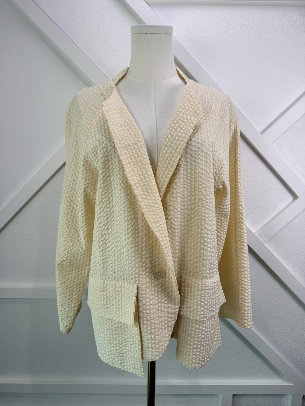 NWT Beata Design Studio Ivory Seersucker Cotton Blazer Artsy Lagenlook S/M